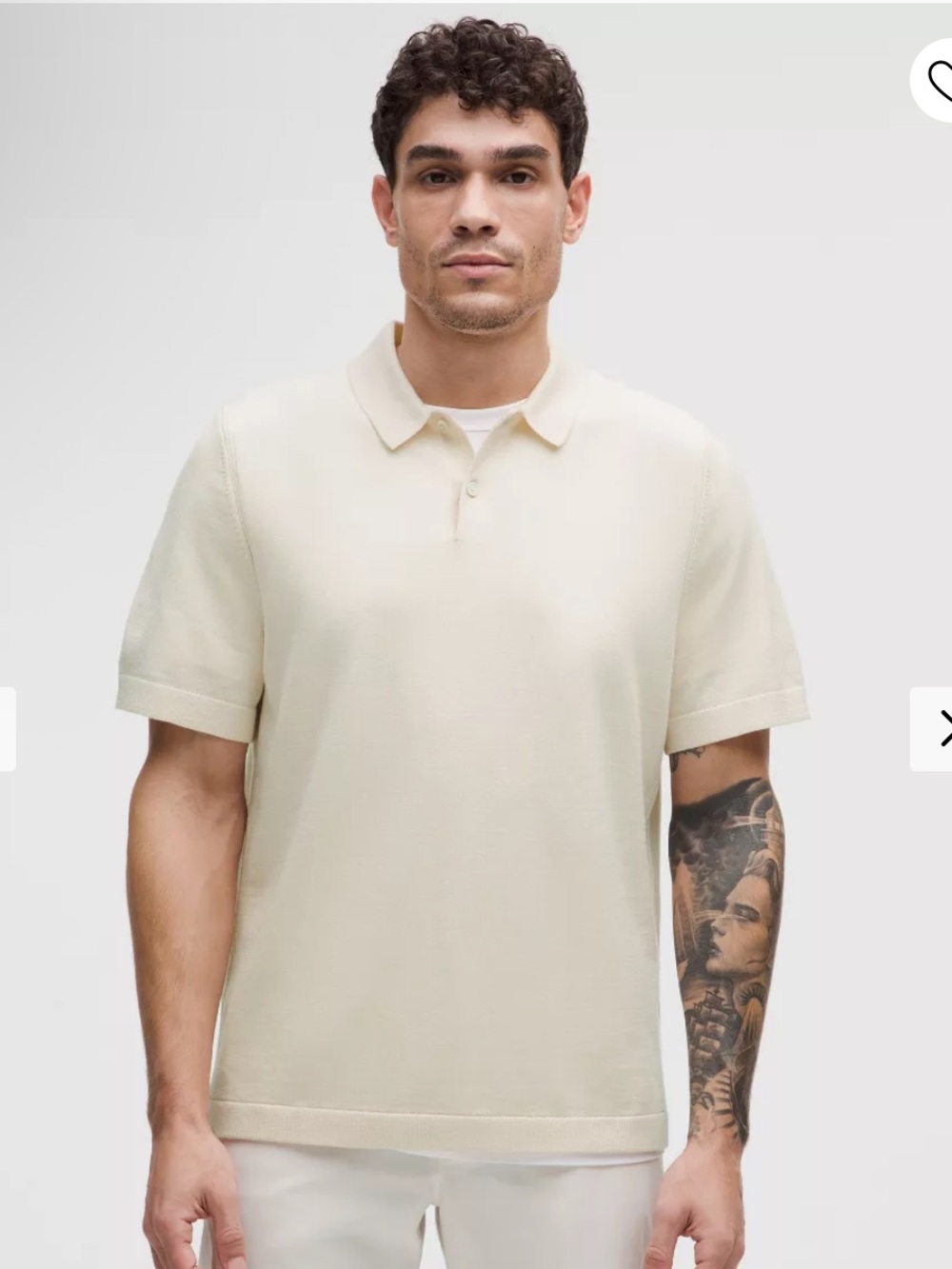 lululemon Men's Short Sleeve Evolution Golf Polo Shirt- Cream/Light Ivory Medium